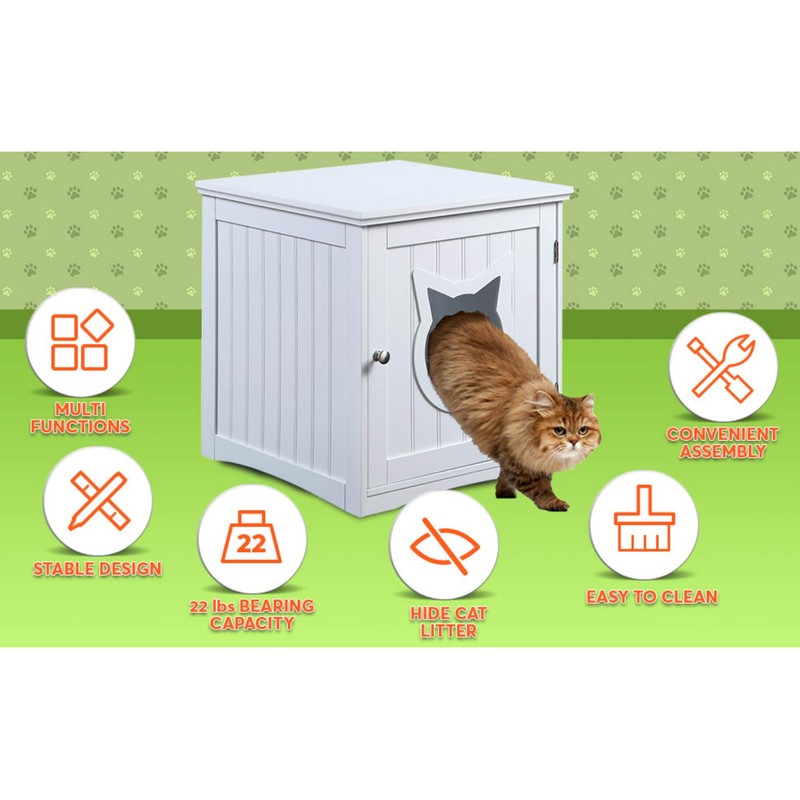 Cat House Side Table, Nightstand Pet House, Litter Box Furniture