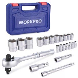 WORKPRO 22-Piece Socket Set 1/4, 3/8, 1/2 Inch Drive Socket Wrench CR-V Metric