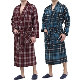 Andrew Scott Mens 2 Pack Long Sleep -Sauna Robe / 100% Cotton Flannel Brush Warm Bathrobe