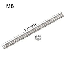 QUARKZMAN Pack of 6 M8 x 250 mm Fully Threaded Rods, 304 Stainless Steel Threaded Rods, Right-Handed Threaded Rods, Threaded Rods, Rod Bolts with 6 Hex Nuts, 1.25 mm Thread Spacing