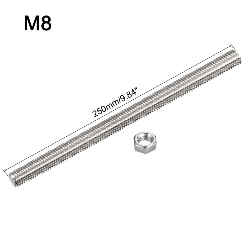 QUARKZMAN Pack of 6 M8 x 250 mm Fully Threaded