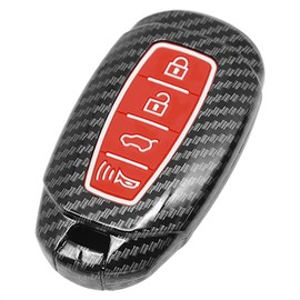 TANGSEN Smart Key Fob Case Cover Compatible with Hyundai Accent Azera Elantra GT Grandeur I30 IG IX35 Kona Palisade Santa Fe Solaris Black Carbon Fiber Pattern ABS Silicone Rubber Luminous Red
