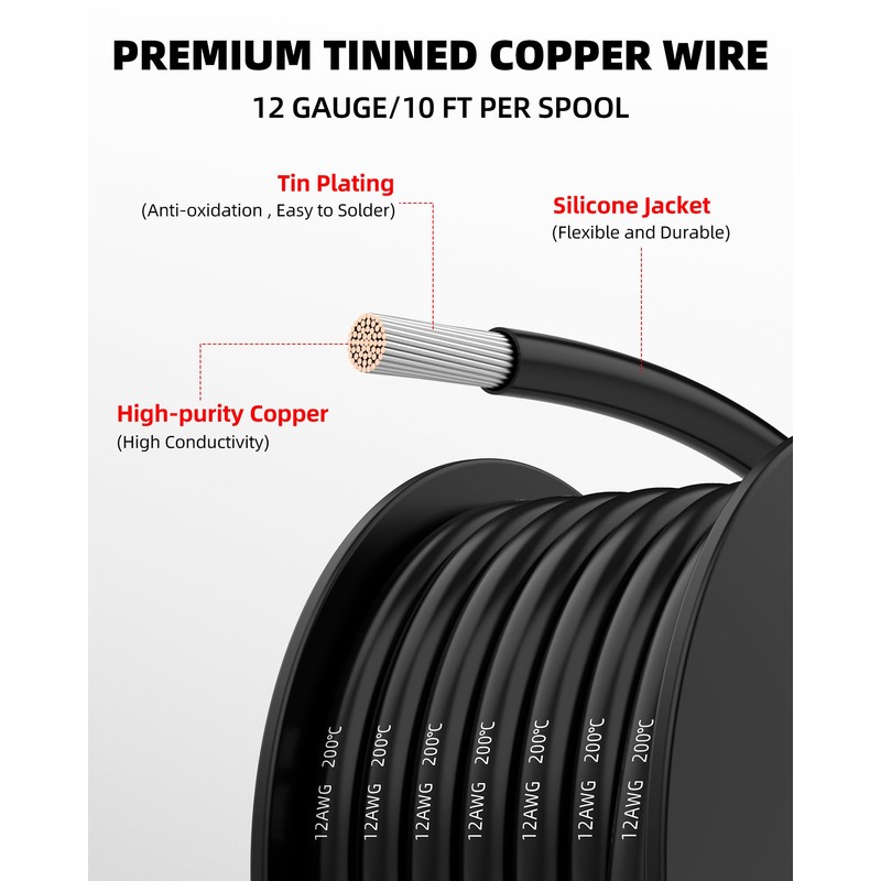 NAOEVO 12 Gauge Wire 60ft, 12 AWG Wire 6 Colors