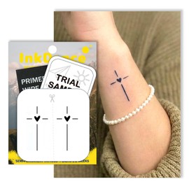 Semi-Permanent Tattoo, The Faithful Heart Minimalist Cross, Long Lasting Temporary Tattoos, Waterproof Plant-Based Ink, Lasts 1-2 Weeks, Color Develops in 24 Hours MNF196, Set of 2