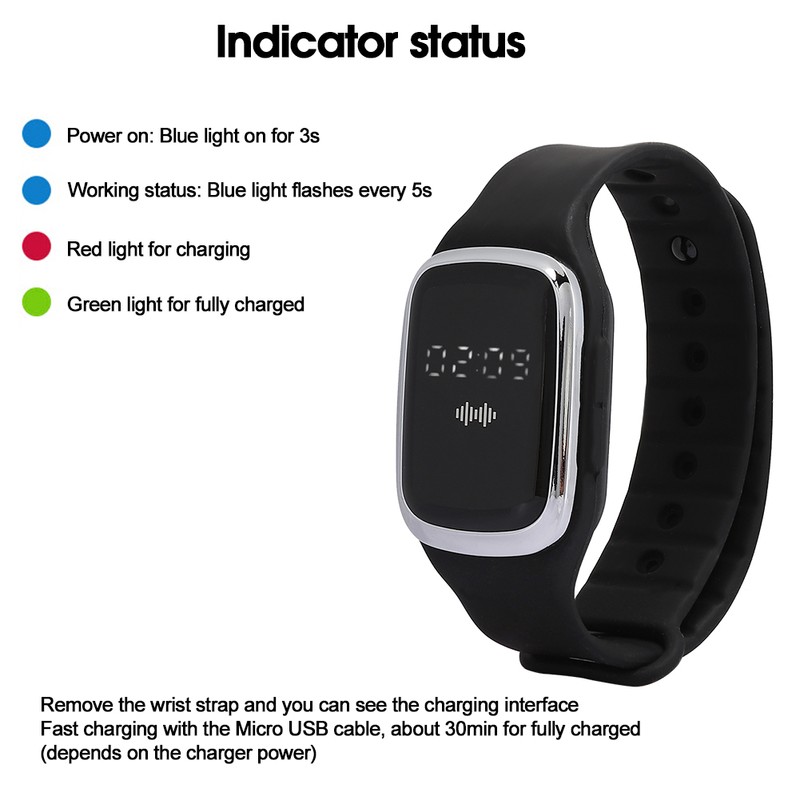 Ultrasonic Mosquito Repelling Wrist Bracelet Band Insect Pest Repellent for