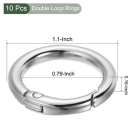 YOKIVE 10 Pcs Spring O Rings, Zinc Alloy Gate O Ring Round Snap Clip | Organizing Accessory, Great for Keyring Buckle Purse Handbag (Silver, 1.1-Inch)