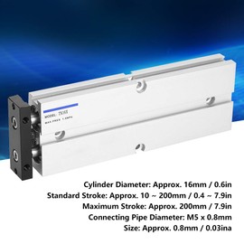 Air Cylinder Aluminium Alloy TN16 0.1-0.9 MPa 10-200 mm Pneumatic Double Acting Cylinder (TN16X20-S), Default