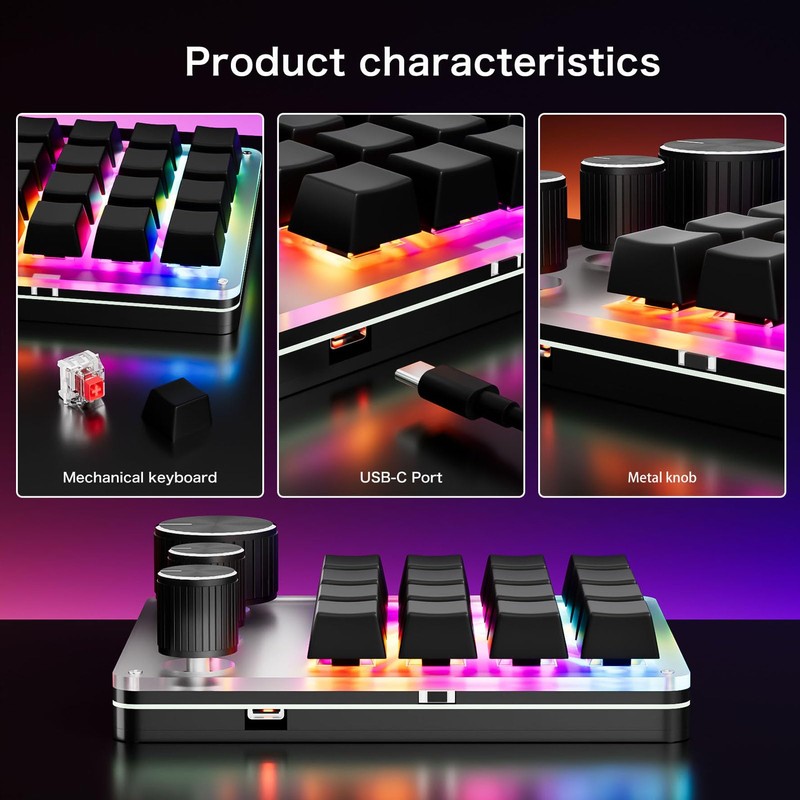 Macro Pad, Macro Keyboard, Programmable Keypad Customized, 16 Key Mini