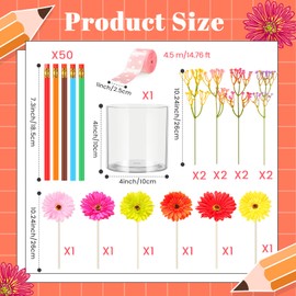 Honeydak 62 Pcs DIY Pencil Flower Arrangement for Teacher Back to School Gift Includes Pen Holder,Pencils,Artificial Flowers and Ribbon for Teacher Desktop Organizer School Office Classroom Decor