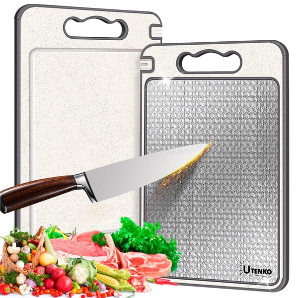 Utenko- Double-Sided Stainless Steel Cutting Board with Scratch-resistant Mesh Design-