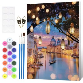 Fumupe Landscape Paint by Numbers for Adults Beginner with Frame, Night View Painting by Numbers for Adults on Canvas, DIY Acrylic Painting Kit Art and Crafts Gifts for Home Decor, 8x12 inch