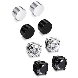 Feilok 4 Pairs Men Women Stainless Steel Magnetic Earrings Without Piercing Simple Acrylic Round Stud Earrings Clips Tunnel Non-Piercing Diameter 6 mm, Stainless Steel