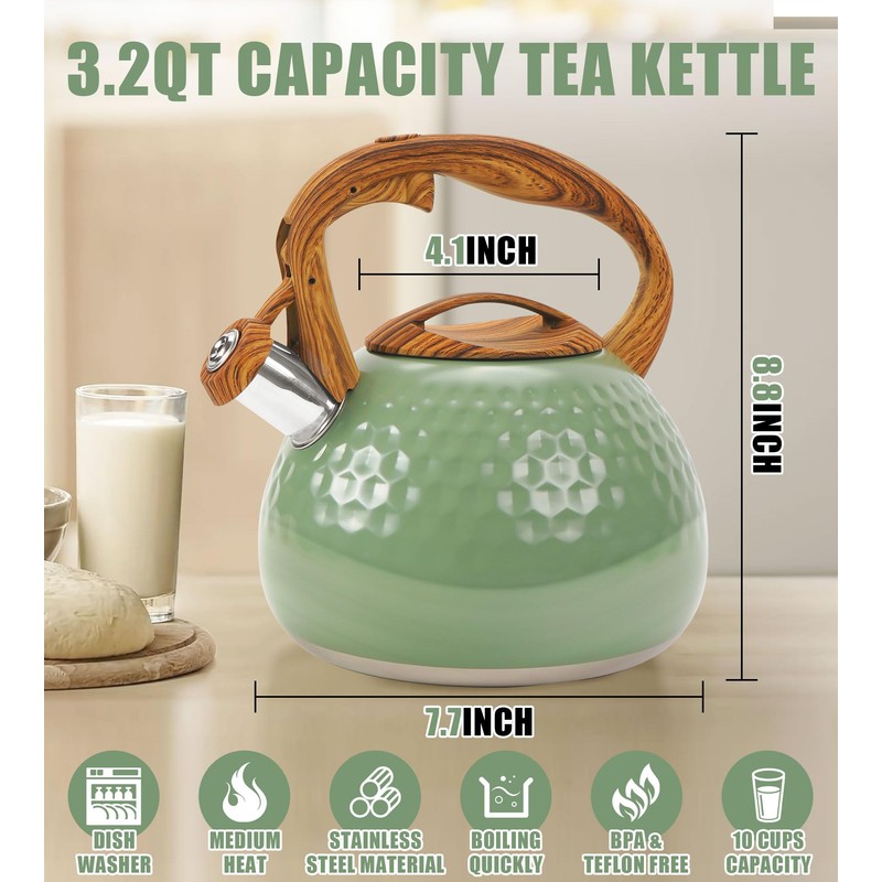 Foedo Stovetop Whistling Tea Kettle 3.2QT - Stainless Steel with
