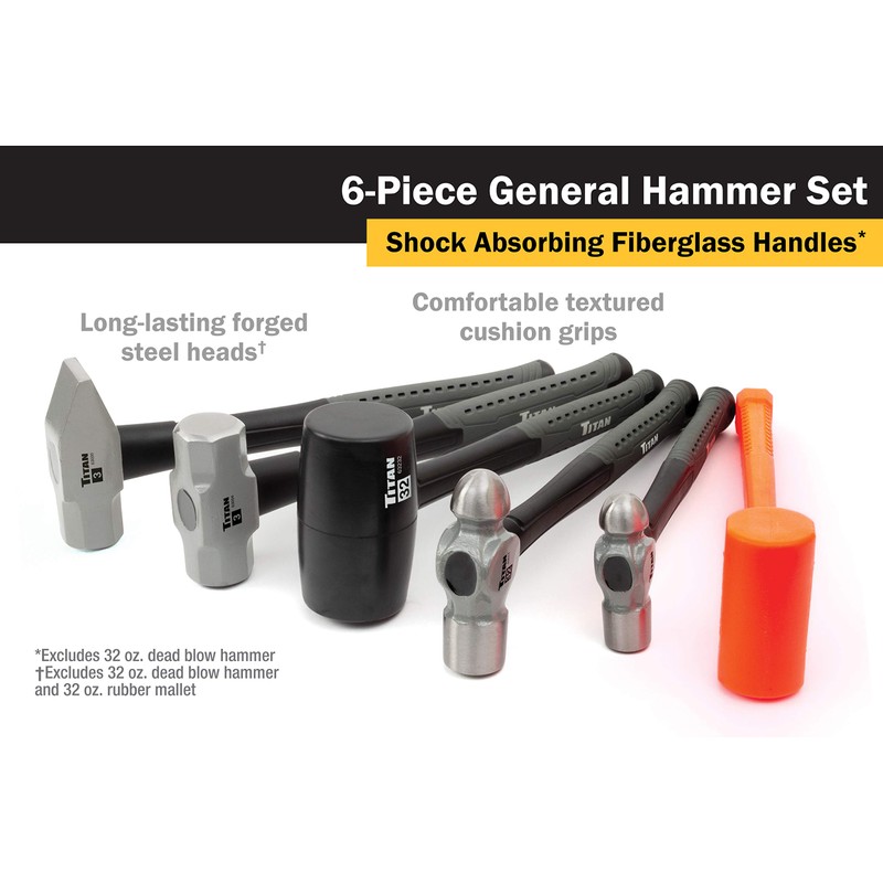 Titan 63136 6-Piece Hammer Set, Includes 16oz & 32oz Ball