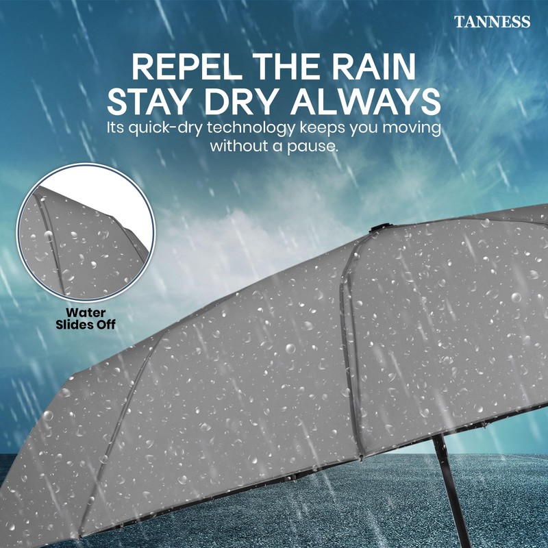 TANNESS Windproof Umbrella – 10-Rib Waterproof & Compact Umbrella with
