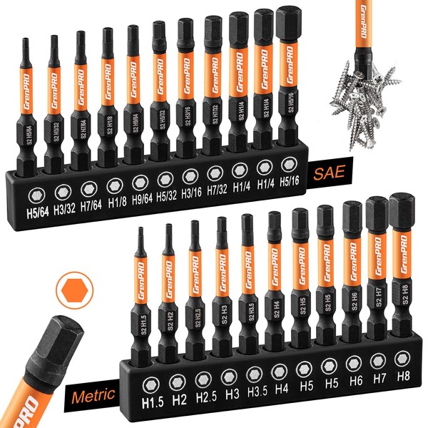 GRENPRO Drill Bit Set 22pcs, Allen Wrenches Sets, Allen Key