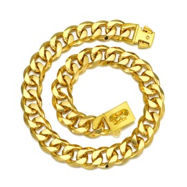 19mm Gold Plated Metal Cuban Link Chain Collar with Latch Closure - Ultra Lightweight & Durable - Sizes (10”-26”) - Perfect for Dogs & Fashion Accessories (10 Inch)