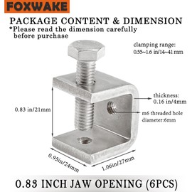 Foxwake Mini C Clamps Stainless Steel 0.83 Inch for Working, Heavy Duty Small U Clamps for Metal Mounting, Universal Desk Clamp with Stable Wide Jaw Opening/I-Beam Design (4pcs)