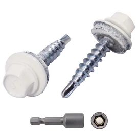 SKIR'CO (Pack of 140) Roofing Screws 4.8 x 25 mm Painted Self-Drilling Screws with EPDM Washers, Hex Head (Pure White RAL 9010)