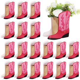 Homaisson 24 Pcs Cowboy Boot Paper Bags, Western Cowboy Cowgirl Party Favors, Pink Cowboy Boots with Flame Design, Wild West Kraft Bags, Western Theme Party Decors, Includes Glue Points