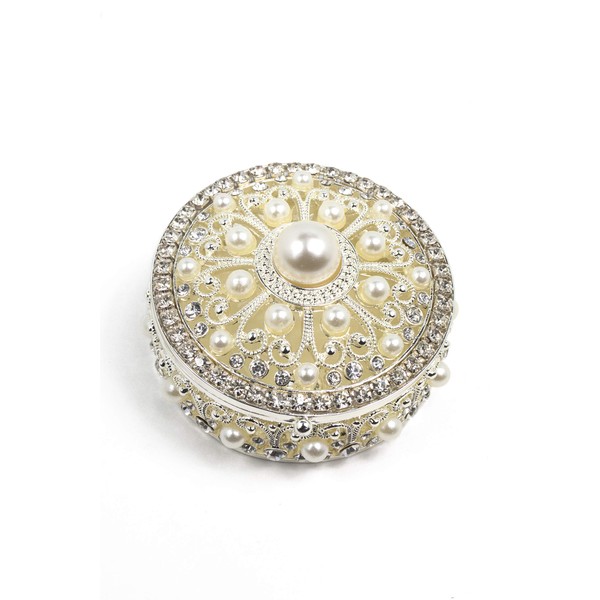 VI N VI Silver Jewelry Box Trinket Box with Rhinestones