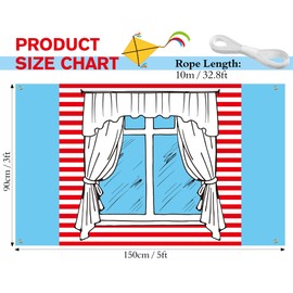 Tingjoo Red and Blue Stripes Backdrop Birthday Party Decorations 5 x 3 ft Cartoon Window Backdrop Photo Background Banner for Birthday Party Table Decoration Supplies