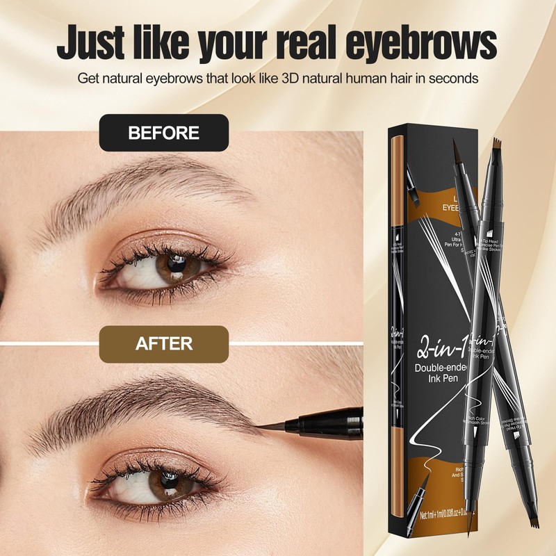 2 Eyebrow Pencils with Brush, Dark/Light Brown, Waterproof Eyebrow Pencil,