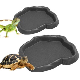 MaNeaz Pack of 2 Turtle Accessories Terrarium Accessories Water Bowl Terrarium Reptiles Water Bowl, Food Bowl, Terrarium Drinking Bowl, Water Bowl (Grey)