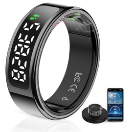 LCD Display Smart Ring - Sleep Tracker Touch Control Ring with Heart Rate/Blood Oxygen/Step Counter, Wireless Charging Dock, 5ATM Waterproof Fitness Tracker, No Subscription Fee for iOS/Android