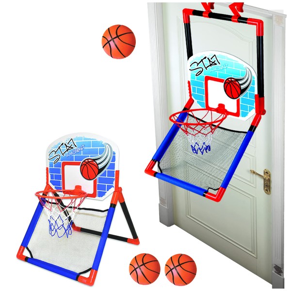 xwin sportseries 2 in 1 Floor and Over the Door Basketball Play Set for Kids, Basketball Stand Basketball Hoop with 3 Balls for Boys and Girls, Net and Pump, Outdoor and Indoor Sport