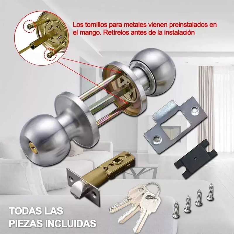Cerradura de Perilla Banna Acero Inoxidable Puerta Principal Plata