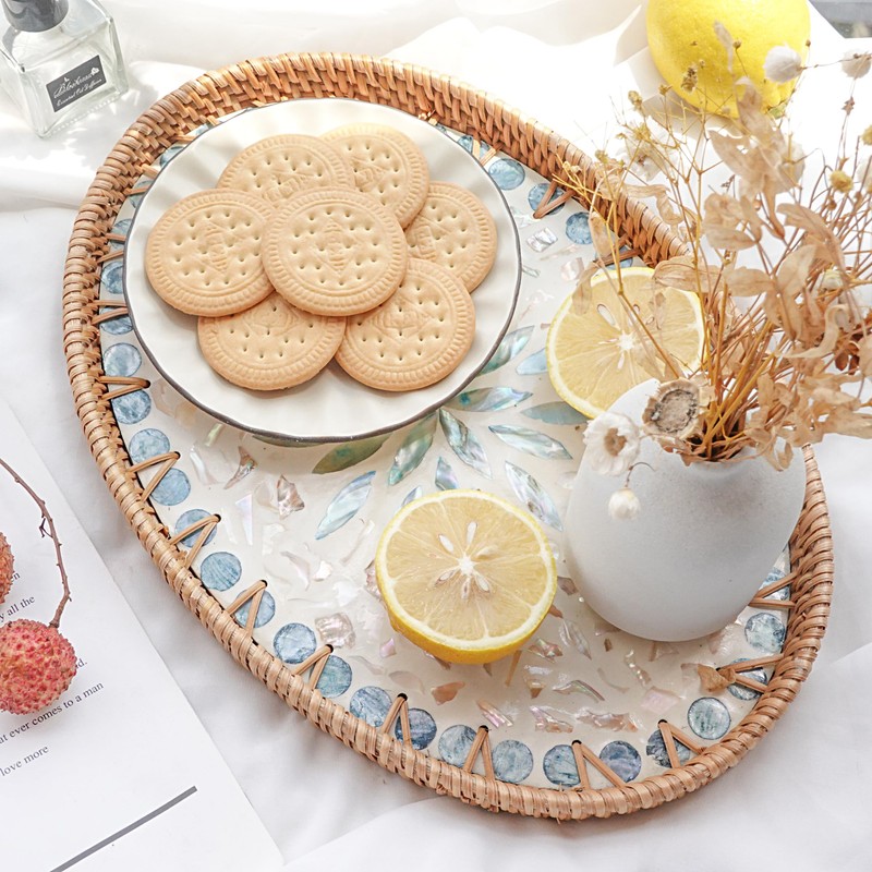 13 Inch Decor Tray for Coffee Table Mother of Pearl