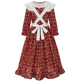 ReliBeauty Pioneer Girl Dress Colonial Prairie Costume Red 140