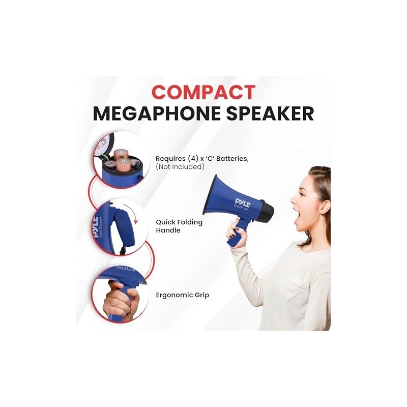 Pyle Pmp21bl Portable Megaphone Speaker Siren Bullhorn - Compact And