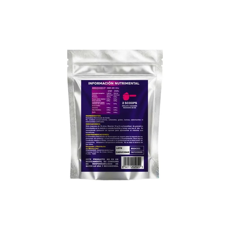 Grenetina Hidrolizada De Cerdo Fórmula Alemana 250g Colágeno