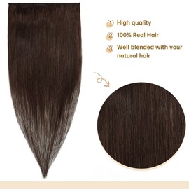 TESS Clip-In Real Hair Extensions, Brown, 55 cm, One Piece, Clip-In Real Hair Extensions, 5 Clips, Remy Hair Extensions, 55 g, #4 Brown Extensions Clip-In Real Hair