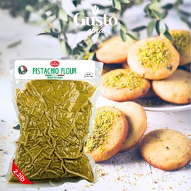 GUSTO ETNA Pistachio Flour, Sicilian Fine Chopped Pistachio Flour, Ground Pistachios, Pistachio Powder, Gluten Free Flour, Non Gmo, Vegan, Product of Bronte, Sicily, From Italy, 2.2 Lb (1 kg)