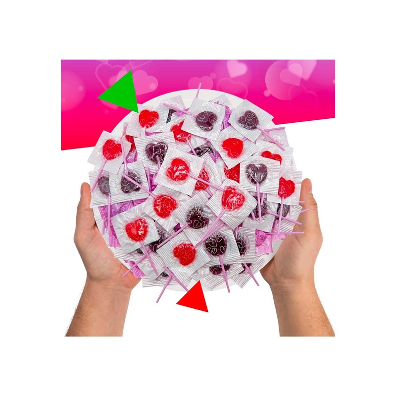 Valentine Heart Shaped Lollipops, Strawberry & Cream Flavor, Red &