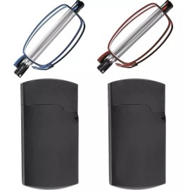 Success Eyewear Reading Glasses 2 Pair Blue and Burgundy Readers Compact Folding