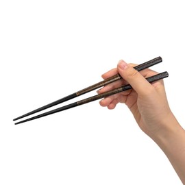 [Dishwasher Safe Chopsticks (Supreme)] Natural Wood, Made in Japan, High Class Japanese Pattern, Modern Wooden Chopsticks Chopsticks, Non-slip for Home Use (Ripple, Men's, Black/23cm)