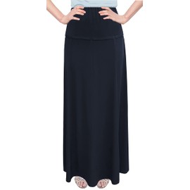 Baby'O Women's Stretch Knit Fit and Flare A-Line 36" Maxi Length Skirt (Navy-Large)