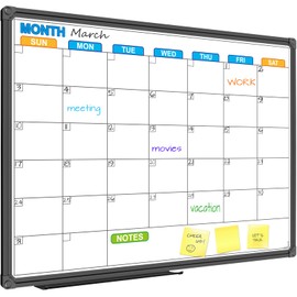 JILoffice Dry Erase Calendar Whiteboard - Magnetic White Board Calendar Monthly 24 X 18 Inch, Black Aluminium Frame Wall Mounted Board for Office Home and School