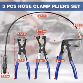 WORKPRO 3-Piece Hose Clamp Pliers Set with Pouch 27" Long Reach Wire Clamp Plier