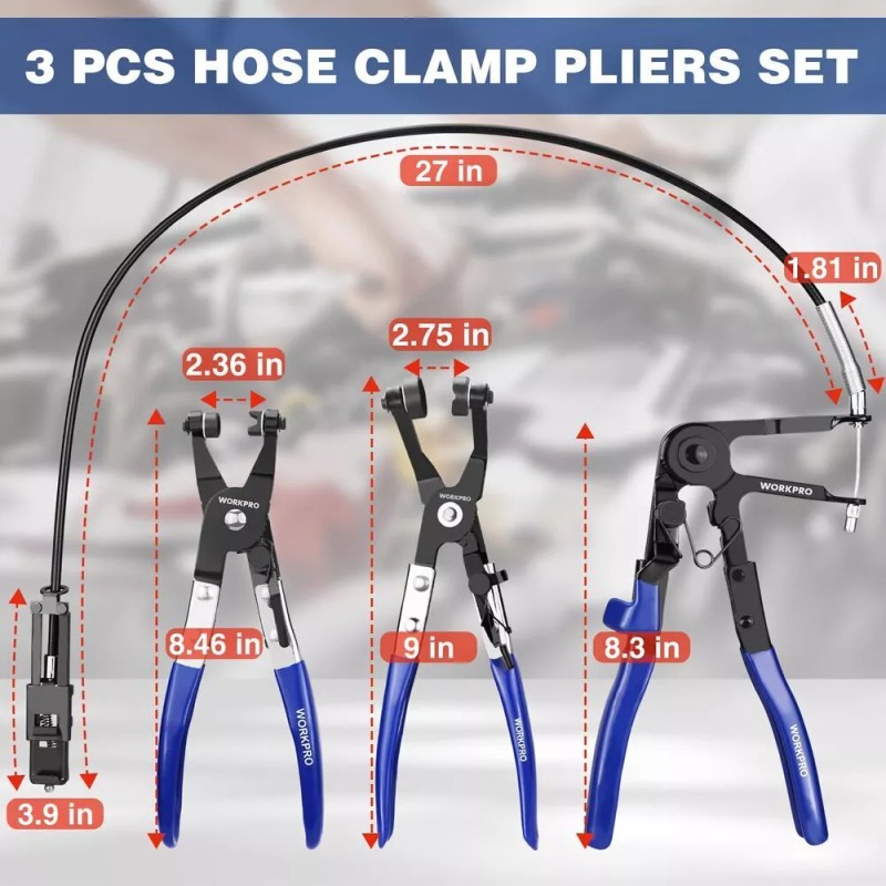 WORKPRO 3-Piece Hose Clamp Pliers Set with Pouch 27" Long
