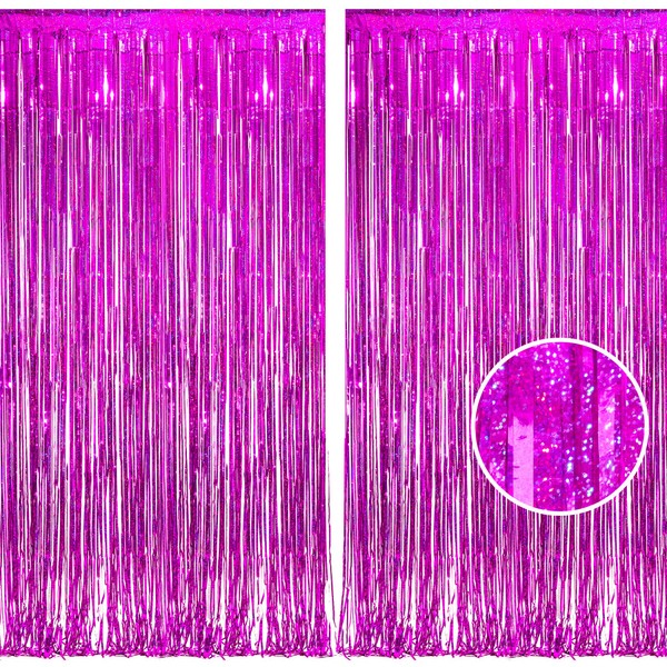 BRAVESHINE Rose Red Metallic Tinsel Curtains Background, Sparkle Curtains Decoration