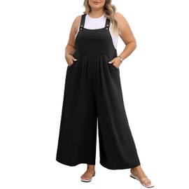 OLRIK Black Jumpsuit For Women Plus Size Casual Loose Overalls Wide Leg Long Pant Rompers Black-3X