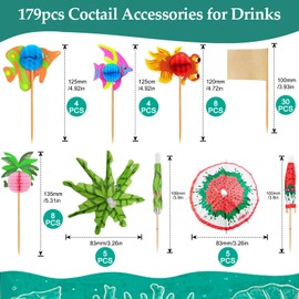 Cocktail Skewers Decoration Set, Cocktail Party Decorations, Mixed Colo Cocktail Umbrellas, Fireworks Sticks, Stirrer Sticks, Straws, Cocktail Accessories Decoration for Drinks, Wedding, Summer Party,