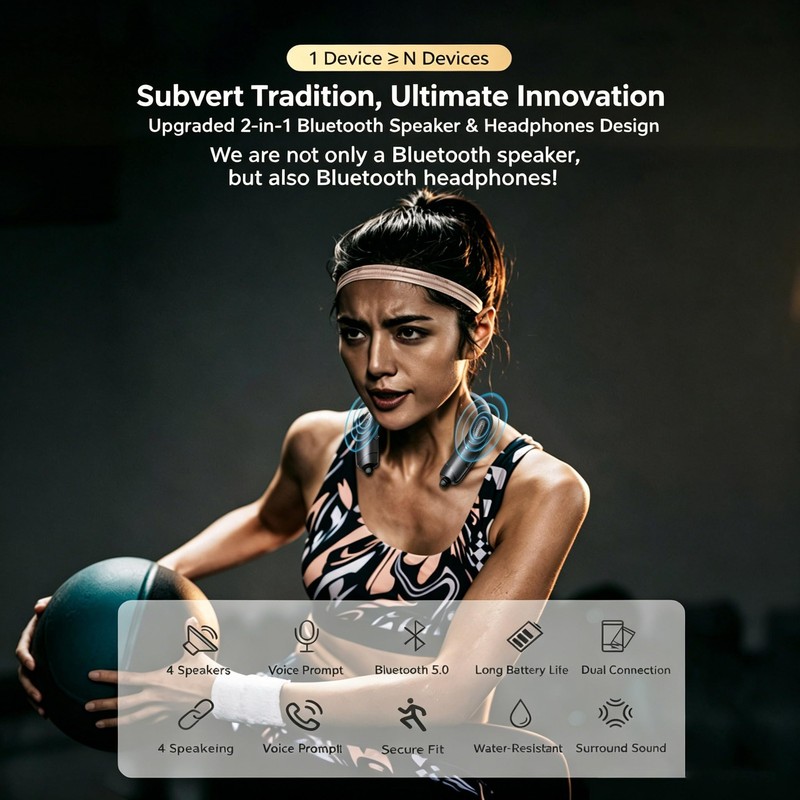 MOCANIO Bluetooth Neckband Earphones, Wireless Earbuds with 48H Playtime, 4