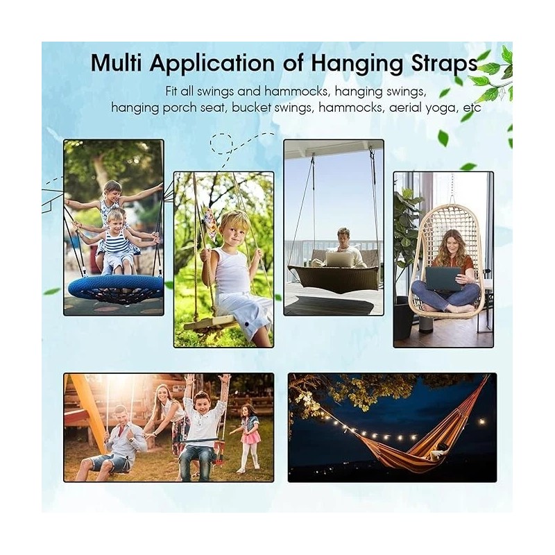 10ft Tree Swing Hanging Kit, Safe Straps with Carabiners, 2,200lb