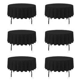 BRILLMAX BRILLMAX 6 Pack Black Round Tablecloths 90 Inch - Circle Bulk Linen Polyester Fabric Washable Table Cloth Cover for Wedding Reception Banquet Birthday Party Buffet Restaurant